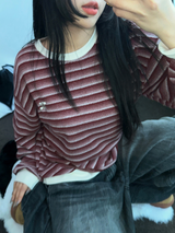 ストライプパッチスウェットシャツニット 🖤❤2COLOR