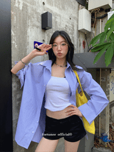 Blue check turban pocket loose fit shirt