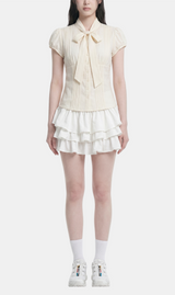 Nadine Tie Neck Puff Blouse