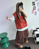 FLEECE LAYERED VEST ZIP UP💚💙🖤🧡4COLOR