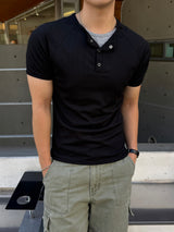 Snap layered muscle short-sleeve t-shirt