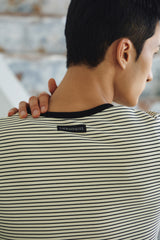 ストライプヘンリーネックハーフTシャツ(Ivory)