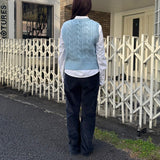 SMALL CHERRY CABLE CROP KNIT VEST - SKY