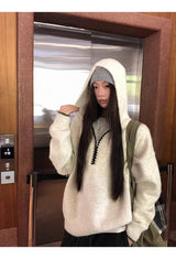 ニッチワイドフードウールジップアップニット