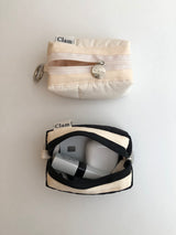 Clam ミニキーリングラウンドポーチ _ キルティングクリーム