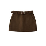 Modern Belted Wool Mini Skirt
