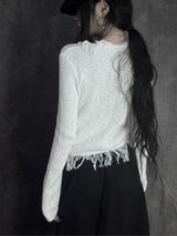 distressed fringe knit cardigan (2color)