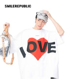 ホワイトコットンLOVEハートグラフィックオーバーサイズTシャツ
