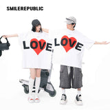 ホワイトコットンLOVEハートグラフィックオーバーサイズTシャツ