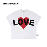 ホワイトコットンLOVEハートグラフィックオーバーサイズTシャツ