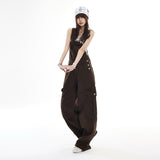 Multi Pocket Cargo Wide Leg Overall Pants