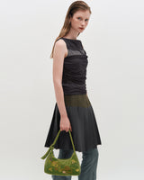 Raw Edge Colour Block Pleated Skirt _ NAVY
