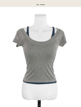 lip bagel halter sleeveless + clean short sleeve top set