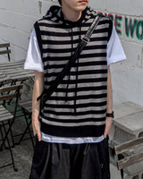 Broad Stripe Knit Hoodie Vest