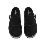RELABEL Suede Cowhide Ring-Studded Pearl-Trimmed Toe-Cap Mule: Custom Metal Buckle, Relaxed Commuter Birkenstock-Style Sandals