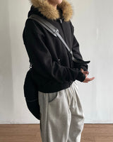 Fuzz Crop Napping Zip-up Hoodie