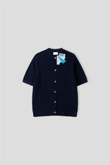 LMN スレイケーブル半袖ラウンドカーディガン (5 colors)