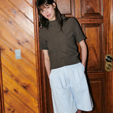 Back Zipper Wrinkle Tee Brown