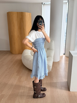side button smocking skirt & dress 