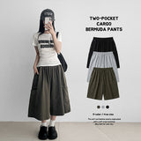Lovely Hip Rivet Layered Pocket cargo Bermuda Banding Pants (3 colors)