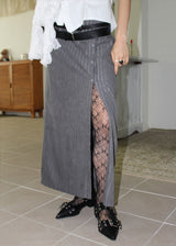 STRIPE BUTTON WRAP SKIRT