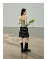 Dot ruffle flare mini skirt