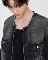 (UNISEX) No-Collar Over Denim Jacket