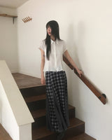 Pre lace punching short-sleeved blouse shirt