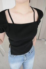 アンバランスドスリット半袖Tシャツ (5 colors)
