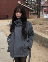 [2oz Quilting] Fila High Neck Wool Belt Half Coat