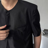 CR Stripe Round Short-Sleeved Cropped Jacket (2 colors)