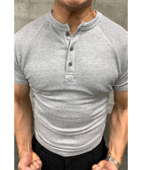 (Muscle Fit) Loop Henley Neck Ribbed Short Sleeve