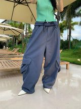 Khaki Cargo Wide Leg Straight Pants