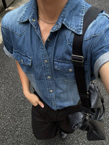 Ron western denim short-sleeved shirt