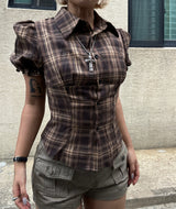 Brown Check Balloon Shirt