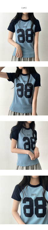 Info Color Raglan Number Short Sleeve T-shirt