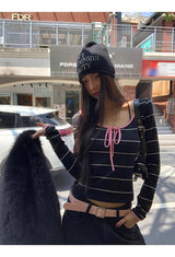 ピンクストライプ長袖Tシャツ