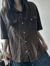 Brownie Plaid Semi-Cropped Shirt 3color