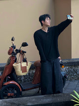 シンプルラインヘンリーネックロングスリーブ3C