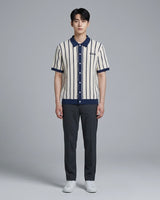 Ivory&Navy Stripe Short Sleeve Cardigan