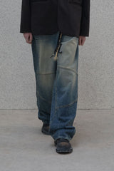 Curved double knee denim pants