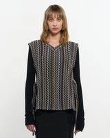 V neck knit Vest _ BROWN