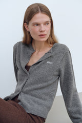 YUSE LOGO LAMSWOOL BASIC KNIT CARDIGAN - GRAY