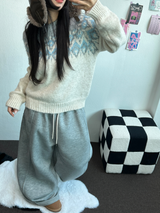 ストリング/フリース❤サイドピンタックバルーンロングパンツワイド🤍🩶🖤3カラー