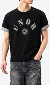 ロールアップスリーブクロップド半袖Tシャツ クラックソーラー ブラック