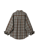 [PRE-FALL] Breed Crystal Oversized-Fit Tartan Checkered Shirt Brown Grey