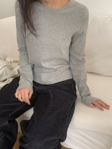 Higet Peach Fuzz Color Basic Long Sleeve Tee