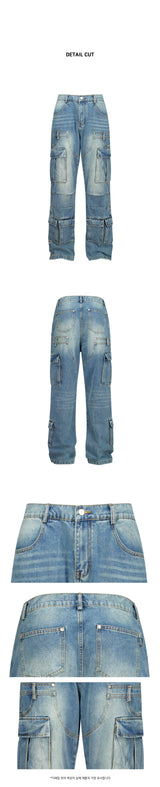 Semi Flare Washed Denim Pants_Blue