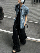 jacquard short-sleeved denim jacket