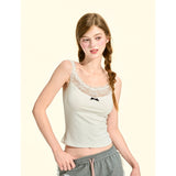 [GirlyFancyClub] short unique beautiful small top women's summer lace patchwork white camisole